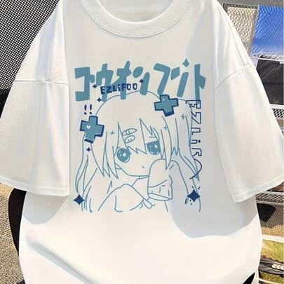 T-shirt a maniche corte con stampa anime in stile Y2K per donna, nuova moda estiva versatile e ampia, maglietta Y2K a girocollo rotondo, regalo di Pasqua e per le vacanze per le donne