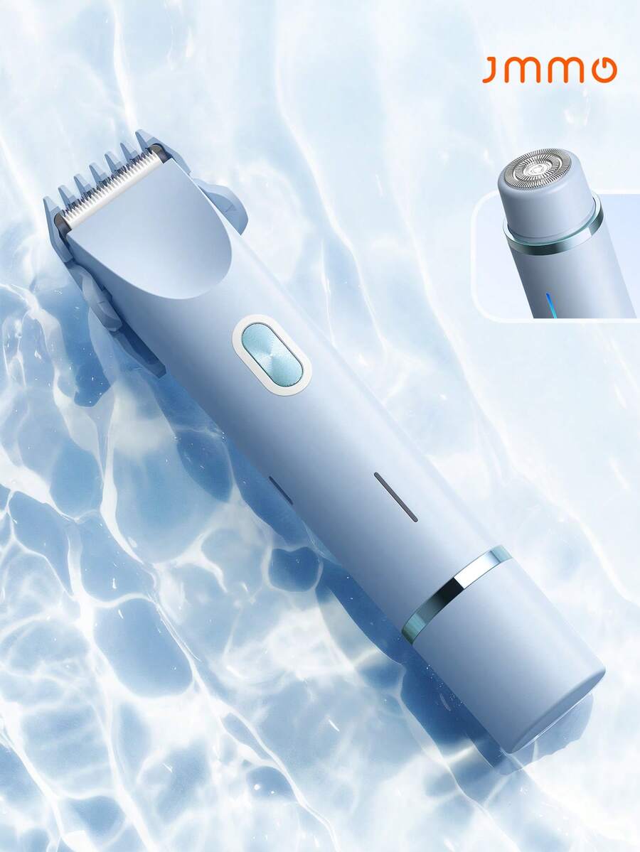 JMMO 二合一女士除毛器/修剪器,絲滑肌膚,防水電動剃毛器,陶瓷刀片,USB快速充電,適用於比基尼線/腋下/腿部,女士禮物,藍色 - 查看 1