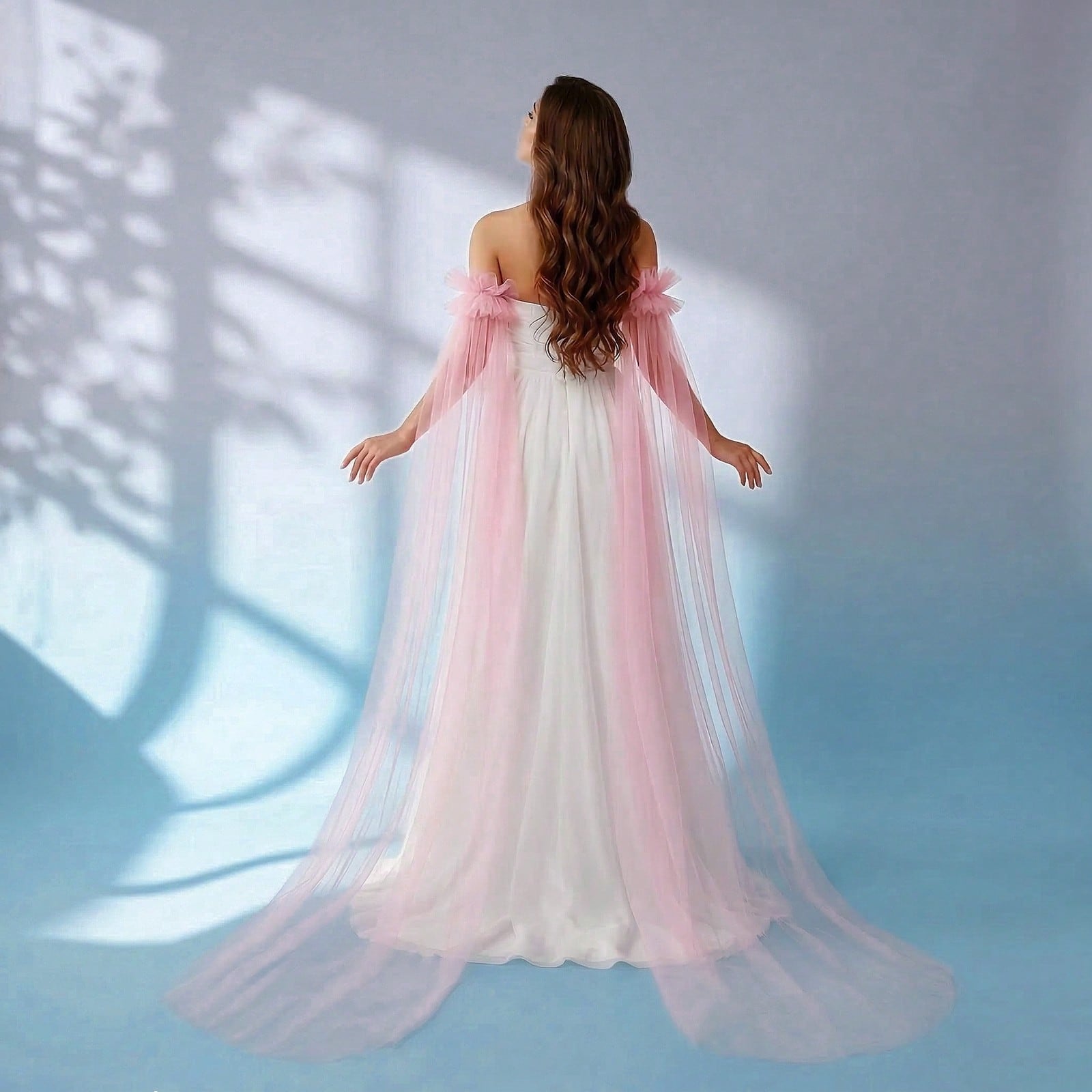 2pcs Pink One Size Fits Most Women Sleeve Cuffs, Floor Length Ruffle Pearl Decor Sleeve Cuffs, Suitable For Bride Wedding, Wedding Photography, Beach Vacation, Party Dress Accessories