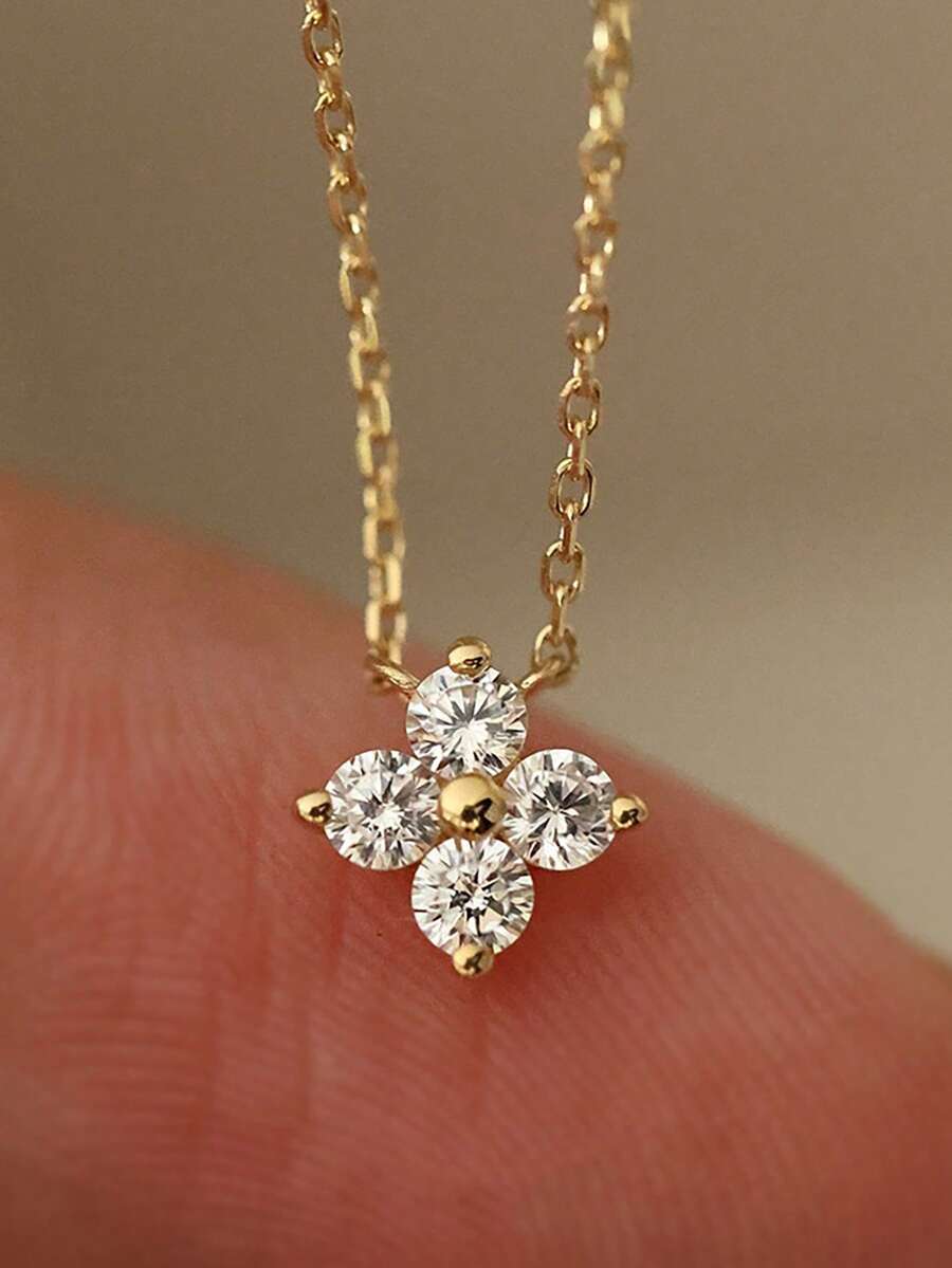 1 chiếc dây chuyền thép không gỉ hình cỏ bốn lá tinh tế, thời trang dành cho nữ, đính đá Cubic Zirconia, thích hợp để đeo hàng ngày, dự tiệc, làm quà tặng Ngày của Mẹ. - dây chuyền cỏ bốn lá - Xem 1