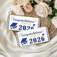 10 Pcs Class Of 2026 Graduation Chocolate Bar Decor Stickers, Blue & Gold Checkered Grad Cap Design Graduation Chocolate Candy Wrapper Labels, "Congratulations! You Did It!" Graduation Chocolate Stickers For Graduation Party Favors, Graduation Gifts & Graduation Celebrations - A - View 4