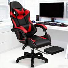 1 x Silla ergonómica para gaming con ajuste de altura e inclinación, base de cinco estrellas y reposapiés - Estructura de hierro forjado resistente, accionamiento manual, silla de oficina ergonómica ajustable | Silla de escritorio para gaming/streaming de alta resistencia con ajuste de altura, inclinación manual y soporte lumbar, acolchado de espuma viscoelástica, requiere montaje, adecuada para entornos de oficina y gaming. - Rojo - Ver 6