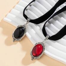 1 Red Gemstone Hip Hop  Punk Faux Ruby Pendant Necklace Set With Black And Red Gemstones - Red - View 2