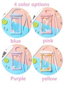 1个卡通挂绳防水手机袋，触屏防水袋，适用于游泳、沙滩、划船，透明防水手机壳 - 彩色 - 查看 6