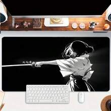 35.4 X 15.7 Inch Japanese Samurai Style Black And White Large Desk Mat, Non-Slip Rubber Bottom Computer Keyboard Mouse Pad, Home Office Gift For Men And Women - View 2