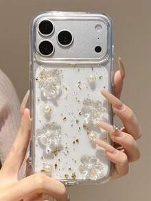 1个装 奢华可爱3D樱花亮片环氧树脂手机壳，兼容 17 Pro Max、17 Pro、17、16 Pro Max、16 Pro、16、16、15 Pro Max、15 Pro、14 Pro Max、14 Pro、13、12 Pro Max、11、16、15、14 Plus，时尚艺术透明防摔后盖，送给女孩的礼物 - 梔子花 - 查看 4
