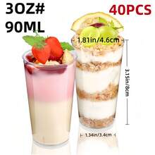 Bộ 10/20/30/40 chiếc cốc tráng miệng tròn trong suốt 3oz, thích hợp để làm mousse, pudding, yến mạch, trái cây và các loại thực phẩm khác, cốc tráng miệng mini, cốc tròn xếp chồng được, cốc khai vị mousse kiểu Bavaria, thích hợp cho các buổi họp mặt gia đình, sự kiện, tiệc tùng và đám cưới. - Trong sáng - Xem 12