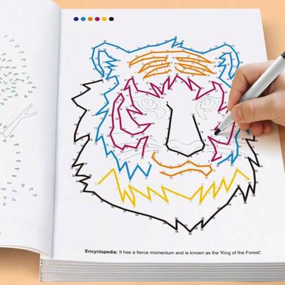 这款数字连点成线涂色书是一款令人愉悦的手工工艺品，它将智力激发和创造力完美结合！书中包含动物和卡通主题图案，您可以先按数字顺序连接点来勾勒形状，然后自由涂色，从而增强逻辑思维能力、手眼协调能力，并释放您的色彩创造力。