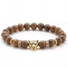 男士时尚朋克风金色豹头手链，蓝色做旧火山熔岩石手链饰品 - 彩色 - 查看 7