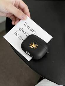 Expression 1pc Cartoon Sunshine Minimalist Style Earphone Case, Suitable Compatible With Apple Pro 2, New 4th/3rd Gen, 1st/2nd Gen Pro Matte Protective Cover - Black - View 3