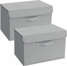 Scatola portaoggetti pieghevole in tessuto grigio con coperchio, organizer per vestiti, scatola portaoggetti per guardaroba, set da 2 - Grigio - Visualizzare 5
