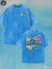 (230 Pure Cotton T-Shirt) Men's T-Shirt, Surf Shop Graphic T - Shirt,Street Style-HD07 - Màu xanh lam - Xem 3