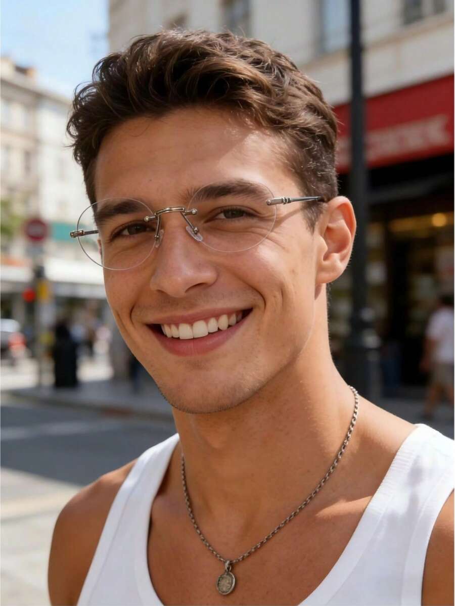 1pc Minimalist Rimless Metal Non-Prescription Glasses Glasses, Casual Daily Wear - 銀色 - 查看 1