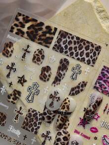 1pc Metal Nail Stickers Cool Retro Leopard Print Heart-Shaped Design Nail Art Accessory Stickers DIY Adhesive Manicure Decals - Multicolor - View 5
