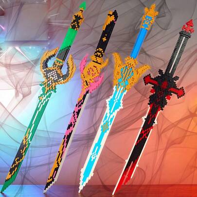 Pixel Building Block Sword DIY, Creative Room Decor, Desktop Ornament, Stress Relief Toy, Suitable For Halloween, Birthday, Christmas, Graduation, Friends, Couples, New Year, Wedding, Easter Gifts For All