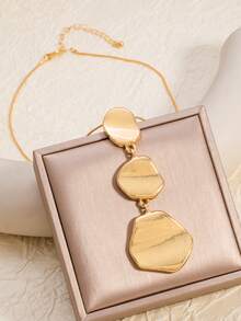 1pc Minimalist Flat Metal Chain Alloy Pendant Necklace, Suitable For Women's Daily Wear, Can Be Jewelry Accessory Or Gift, Mother's Day Gift - Gold - View 5