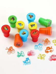 10/20pcs Car-Themed Stamps, Including Garbage Truck Seals, Construction Vehicle Self-Sealing Stamps, And Ink Dumping Truck Plastic Stamps, Suitable For Birthday Gifts, Zoos, And Teachers. - Multicolor - View 6