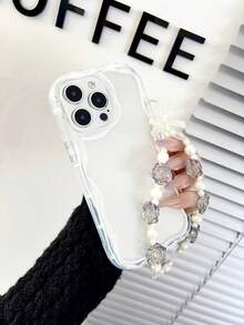 钥匙扣挂绳简约透明TPU波浪边高端手机壳，附赠串珠手链配件，兼容 16 Pro Max/16/16 Pro/16 Plus/15/15 Pro Max/15 Pro/15 Plus/11/12/13/14 Pro Max/XS/XR/11 Pro/11 Pro Max/12 Pro/12 Pro Max/13 Pro/13 Pro Max/7 Plus/14 Pro/14 Pro Max/14 Plus/12 Mini/13 Mini，创意女士风格柔软保护套，国际版，非国内版 - 無色 - 查看 3