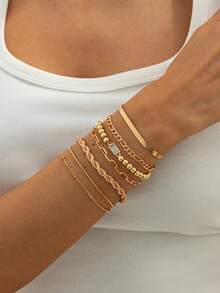 Bộ 7 vòng tay charm đính đá CCC hình học thanh lịch, trang sức cao cấp cho đám cưới, tiệc tùng, kỳ nghỉ, thường ngày, phong cách đường phố, quà tặng cho phụ nữ và các cặp đôi. - Vòng đeo tay - Xem 3