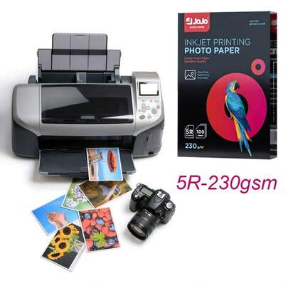 Photo Paper, 230 Gsm, 4R/5R Premium Inkjet Glossy Photo Paper, 100 Sheets, Restores Vivid Colors, Bright White Photo Paper For Inkjet Printers; Color Box Packaging