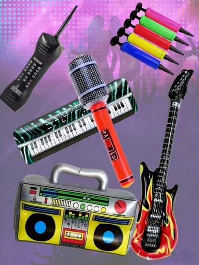 Inflatable Musical Instrument Party Props - Rock Star Instrument Set Inflatable Microphone Inflatable Phone Recording Machine 80s And 90s Theme Party Photo Booth Decoration Christmas