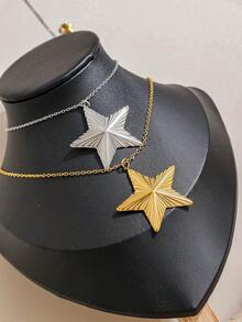Mazuer 1pc Y2K Stainless Steel Star & Starfish Pendant Necklace, Personalized Necklace Jewelry, Suitable For Music Festivals, Vacations, Daily Wear, Gift For Women - Multicolor - View 5