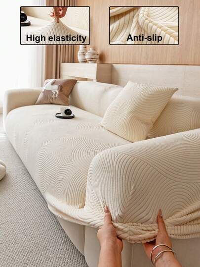1pc Solid Color Stretch Sofa Cover, Minimalist Pet-Friendly Non-Slip Anti-Dirty Anti-Scratch, Suitable For All Seasons, Machine Washable, For Living Room Bedroom Office Single/2/3/4-Seater Sofa