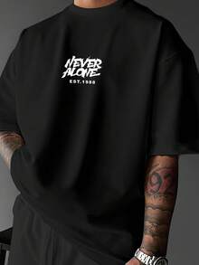 Men's Motivational Boxing T-Shirt With "You Are Never Alone" & EST.1989 Design - Olive Green Streetwear Tee, Breathable Loose Fit Round Neck, Casual & Gym Wear, Boxing Slang Phrases, Durable Summer Outfit - Black - View 2