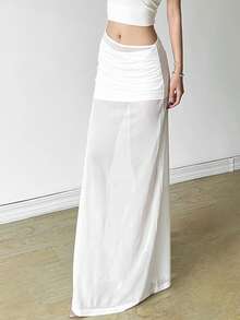 Top Dazzle Jupe longue transparente en maille blanche sexy pour femmes avec détails contrastés, idéale pour les soirées et les événements d'été - Blanc - Voir 1