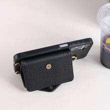 1 Piece Elegant PU Lychee Grain Leather Flip Wallet Case With Card Slots, Crossbody Strap, Ring Holder And Mirror, Compatible With S26, S25, S24, S23, S22, S21, S20 FE, Note 20 Ultra, A17, A16, A15, A07, A52, A53, A54, A25 5G, International Version, Not The Domestic Version - 黑色 - 查看 5