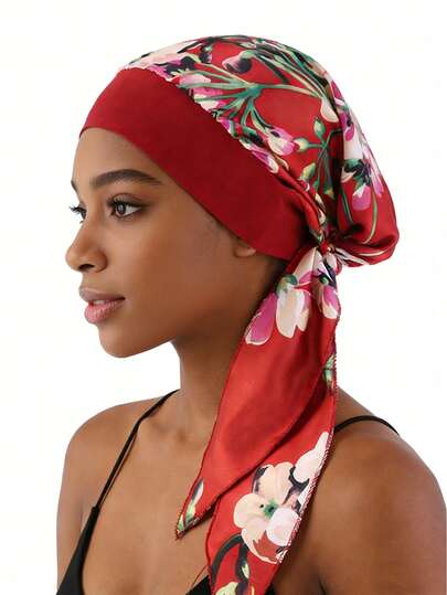 1 chiếc mũ ngủ rộng vành co giãn chất liệu satin dành cho nữ, mũ cướp biển, mũ giữ ấm tóc, thích hợp sử dụng hàng ngày, họa tiết hoa ngẫu nhiên.