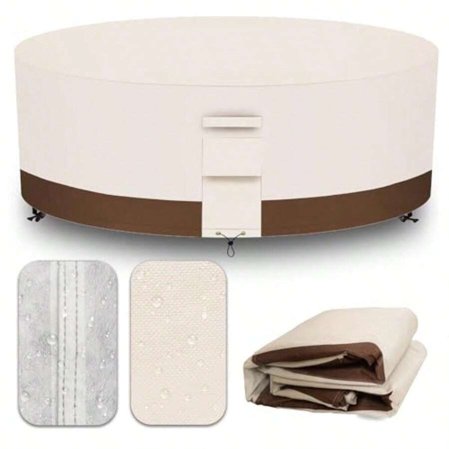 Fundas para muebles de patio resistentes impermeables cubierta de muebles al aire libre redonda 600D impermeable para sofá seccional sofá mesa de comedor al aire libre y juego de sillas - Beige Marrón - Ver 1