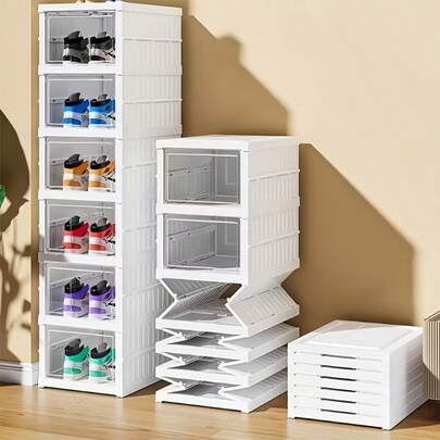 X-Large Shoe Storage Boxes Organizers Clear Plastic Stackable 3/6 Pack, Shoe Rack & Holder Substitute, Sneaker Containers, Toy Storage Organizer Bins For Entryway, Closet, Under Bed, White