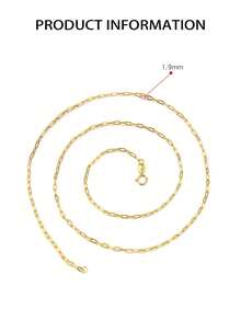 1pc S925 Sterling Silver Paperclip Necklace, Vintage Style Paperclip Necklace For Women, Daily Wear, Available In 40cm, 45cm, 50cm, 55cm, 60cm Chain Length, Multiple Sizes To Choose, Suitable As Gift For Girlfriend - Gold - View 2