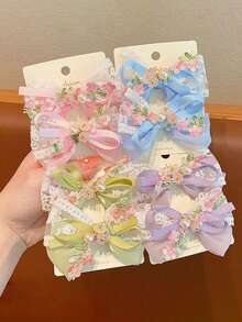 Set de 2 pinzas para el cabello de niña con lazo bordado, adecuadas para uso diario, bailes, fiestas, cumpleaños, escuela y otras ocasiones, accesorios para el cabello elegantes y de moda para niñas - Multicolor - Ver 2