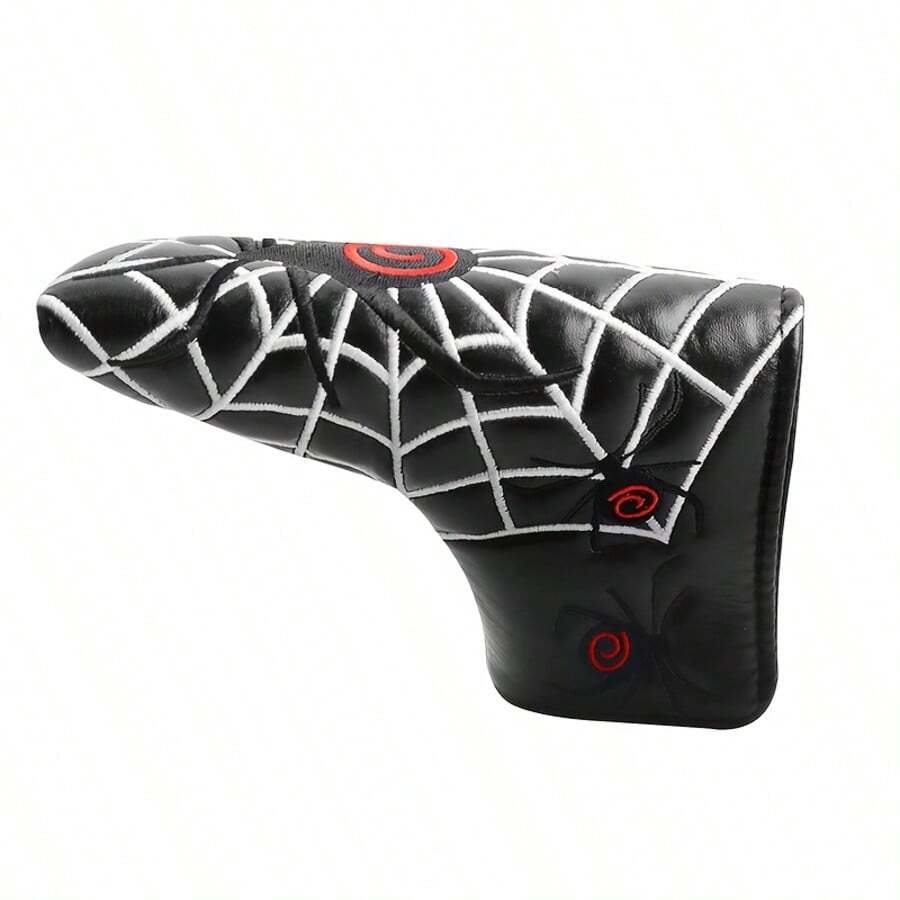 FINGER TEN Funda para putter de golf con cierre magnético y diseño de araña de PU, ajuste universal para putters de hoja, protección bordada impermeable para palos de golf - Negro - Ver 1
