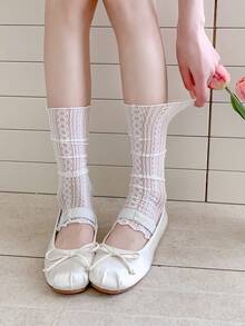1/2/3双装白色过膝长筒袜，蕾丝袜，适合搭配高筒靴，春夏过膝长筒袜 - 彩色 - 查看 7