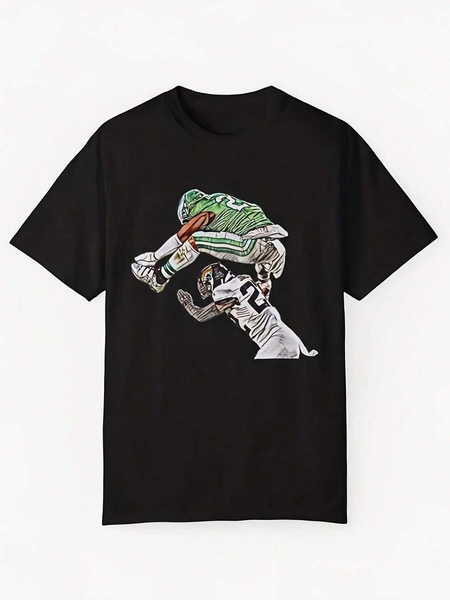 Saquon Barkley Hurdle Backwards Jump T Shirt, Kelly Green Jersey, , Philadelphia Football, Uni Comfy Shirsthetic Y3705K Style Summer Top, Loose Fitting T-Shirt For Outdoor, Home, Work Or Street Leisure, Soft And - hình dạng - Xem 1