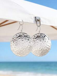 1 Pair Bohemian Minimalist Round Pendant Earrings, Suitable For All Occasions, Perfect Holiday Gift - Antique Silver - View 5