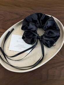 1pc Women's Satin Bow Scrunchie With Long Ribbon, Ballet Style Hair Tie, High-End Hair Accessory - Multicolor - View 5