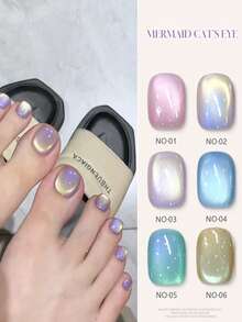 12毫升 2026情人节礼物，全新春夏系列，泡泡石榴，彩虹美人鱼蓝绿紫粉，玻璃珠梦幻极光猫眼凝胶指甲油。明亮的夏秋色彩，磁性美甲，需搭配底油和封层，需使用UV灯。植物凝胶，6色套装，适合新手，居家/办公/通勤/高级约会皆宜。畅销沙龙级产品，持久28天。 - 彩色 - 查看 5