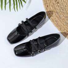 复古学院风玛丽珍鞋，三条绑带设计，百搭休闲女鞋 - 黑色 - 查看 12