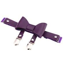 A Punk Street Dance Bowknot Metal Double Duckbill Leather Garter Belt, Boot Strap, Elastic Foot Accessory, Anti-Slip Sock Strap - 紫色 - 查看 13