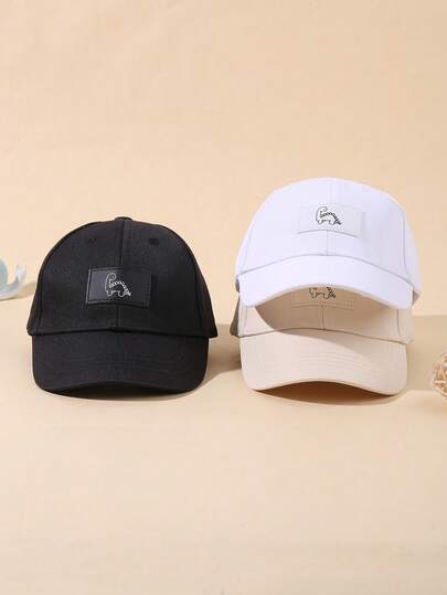 3pcs Baby/Toddler Unisex Cute Dinosaur Patch Solid Baseball Cap, Spring/Summer Outdoor Sun Protection Peaked Hat