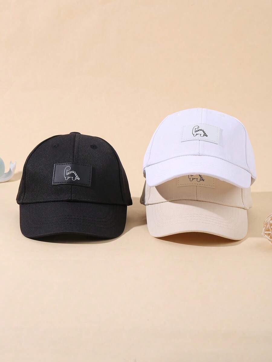 3顶婴儿/幼儿男女通用可爱恐龙图案纯色棒球帽，春夏户外防晒鸭舌帽 - 彩色 - 查看 1