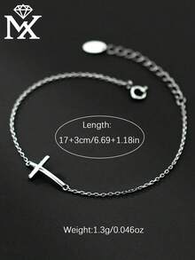 SYMFNY 1pc Niche Luxury 925 Silver Fashionable Curved Cross Bracelet, Suitable For Daily Commute, Dating And Outings - Silver - View 3
