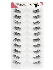 SHIDISHANGPIN 10对透明杆假睫毛，3D手工仿貂毛半眼睫毛，纤细柔软交叉卷翘延长款，适合小眼睛女孩日常及派对妆容 - 黑色 - 查看 12