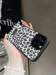Ốp lưng điện thoại họa tiết da báo, báo đốm, 1 chiếc, hiệu ứng lấp lánh ba chiều, giả da, 2 trong 1, có lỗ khoét ống kính, phù hợp với các dòng điện thoại 17, 16, 15 Pro Max, 14, 13, 12, 11 Series, họa tiết da báo, ốp lưng dán, ốp lưng điện thoại thời trang. - Đen và trắng - Xem 4
