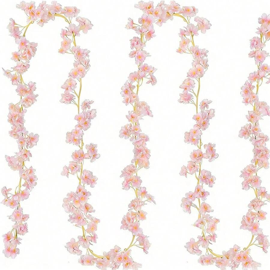 Blossom Garland Fake Cherry Flower Vines 2 Pcs Artificial Flower Garland Silk Hanging Floral Garland For Wedding Party Arch Office Pink Room Decor Japanese Kawaii Home Decoration - 2Pack - 查看 1