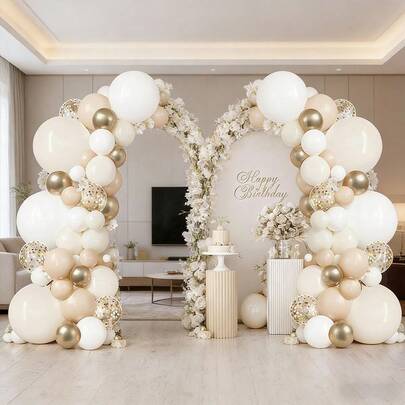 136Pcs Sand White Gold Balloon Arch Kit,Light White Ivory Beige Nude Balloons And Gold With Confetti Balloon Garland For Engagement Bridal Shower Wedding Anniversary Birthday Party Decorations Supplies No Electricity Required